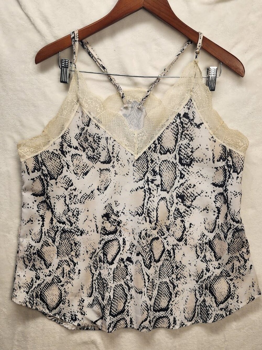 Racerback Tank Top Womens Large Snakeskin Lace Trim